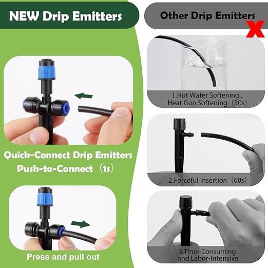 11PCS Adjustable Drip Irrigation Emitters(Fan-Shaped) Kit-Quick Connect for 1/4" Tubing, Dual Adjustment System-Easy to Install Drippers for Precise Garden Watering of Vegetables,Shrubs&Flowers