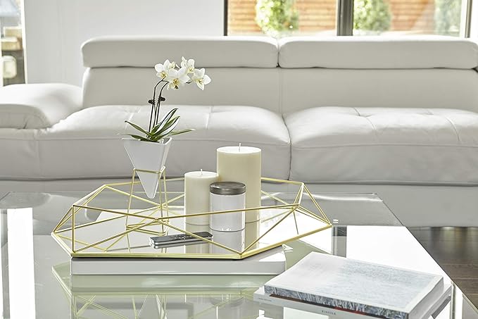 Umbra - 1004372-524 Trigg Desktop Planter Vase & Geometric Container-for Succulent, Air, Mini Cactus, Faux Plants and More, Desk, White/Brass