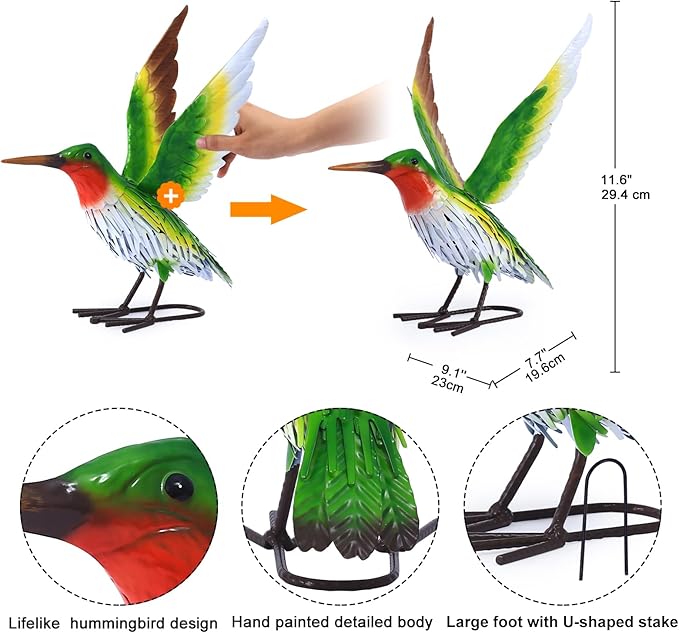Nacome Metal Hummingbird Statues for Garden Decor: Outdoor Sculptures Clearance Lawn Ornaments for Patio Balcony Front Backyard - Unique Gifts for Grandma Mom
