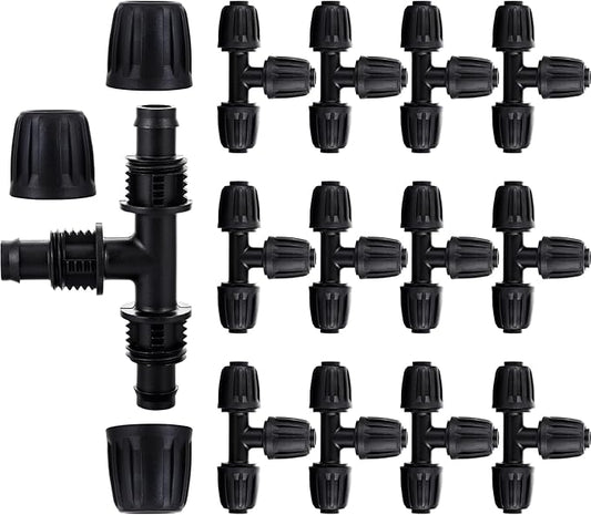 12pc 1/2 inch Irrigation Fittings Tee Connectors,Anti-Drop Lock Barbed Tee Connectors for (1/2" ID x0.6-0.63" OD) Drip Tubing Drip Irrigation Fittings