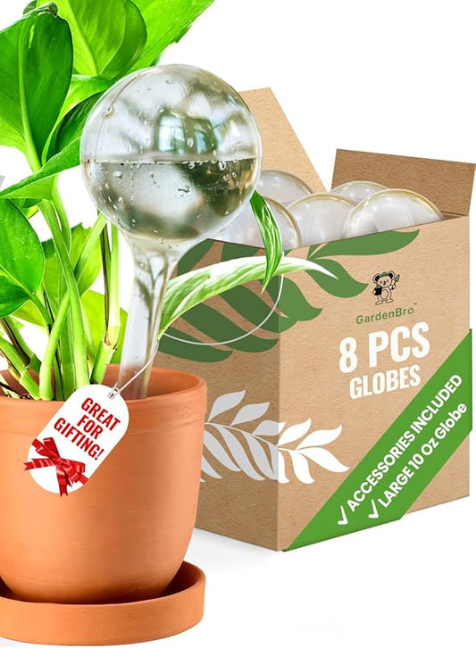 8 pc Plant Watering Globes Large Plastic - Automatic Plant Waterer Set Include Accessories for Indoor and Outdoor Pots - Self Watering Planter Insert System With Plastic Bulbs (8 PCS, Large)