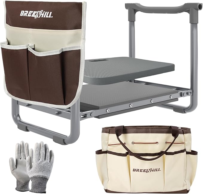 【New Upgraded】 Garden Kneeler and Seat,Foldable Garden Stool,Portable Garden Bench for Kneeling and Sitting,with Kneeling Pad,Tool Bag,Tool Pouch, Gardening Gifts for Women,Seniors,Parents