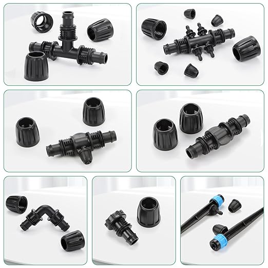 22 Pack Drip Irrigation Fittings Kit for 1/2 Inch Drip Tubing(1/2" ID x 0.65" OD), Anti-Drop Barbed 1/2'' Drip Line Connectors Include 3 Tees 3 Valves 2 Elbows 4 Plugs 5 Reducers 5 Emitters