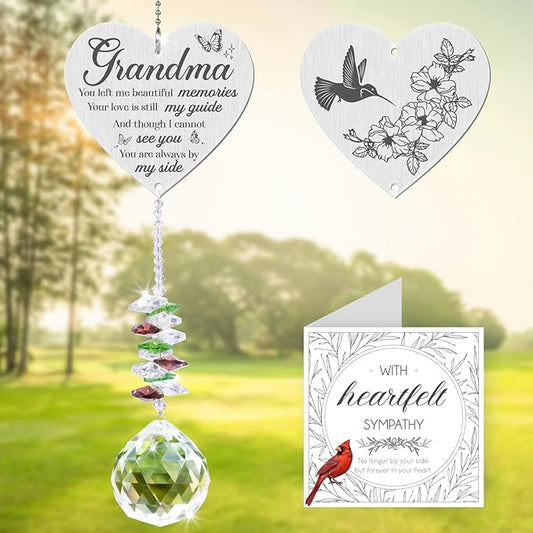 Grandma in Heaven Memorial Crystal Suncatcher Gifts,Sympathy Gifts for Loss of Grandma,Hanging Crystals Ornament for Window Rainbow Maker Prisms Home Decor Gift