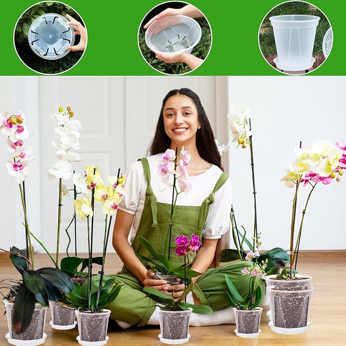 40Pack Clear Nursery Pots with Trays,4/5/6/7 inchTransparent Plastic Plant Pots with Drainage Hole for House Plants, Herb, Flower, Succulent and Outdoor Clearance,100 pcs Plant Labels,5-Set