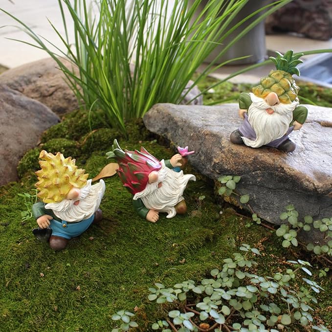 3 PCS Funny Garden Gnome Statues, Creative Resin Dwarf Sculptures, Outdoor Yard Decor, Gnomes Tree Faces for Lawn, Patio, Porch, Miniature Fairy Garden Accessories, Novelty Gift for Indoor/Outdoor Use