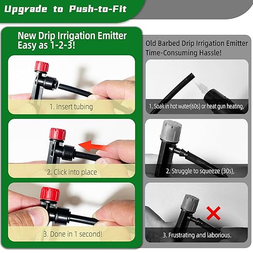 30PCS Push-to-Fit Drip Irrigation Emitters for 1/4 inch Irrigation Tubing, Adjustable 360 Degree Drip Emitter Sprayer with Stake, Irrigation Dripper Sprinklers for Drip Irrigation System