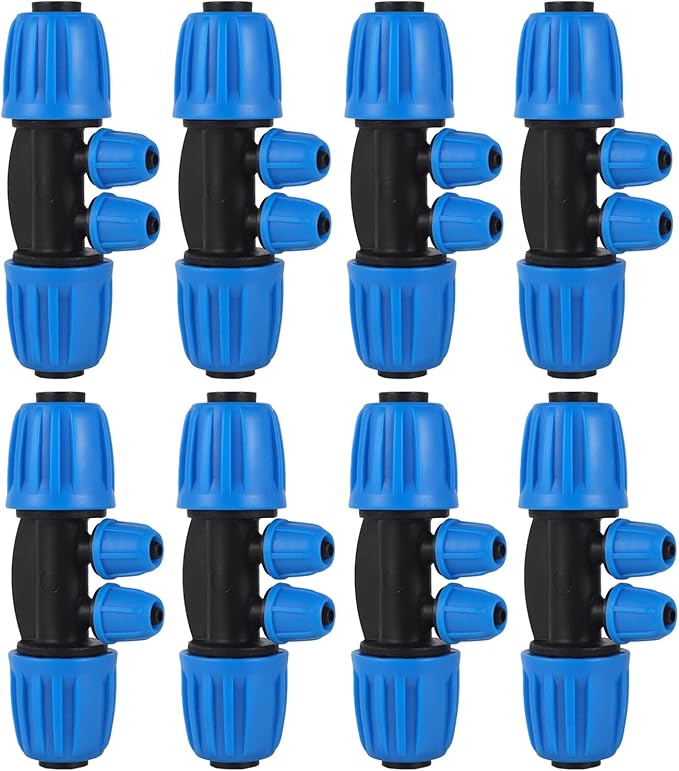10 Pcs Barbed Tee 1/2 inch Tubing (1/2" ID x0.6-0.63" OD) 16mm to 1/4 inch Irrigation Tube Anti-Drop Quality Fitting (Fits 13mm ID / 4mm ID) (4-way Lock Buckle Blue)
