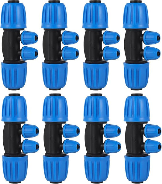 10 Pcs Barbed Tee 1/2 inch Tubing (1/2" ID x0.6-0.63" OD) 16mm to 1/4 inch Irrigation Tube Anti-Drop Quality Fitting (Fits 13mm ID / 4mm ID) (4-way Lock Buckle Blue)