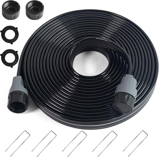 Sprinkler Soaker Hose 25 ft, Flat Watering Hose with Holes, Water Saving Drip Line Irrigation Hoses with Garden Staples for Lawn, Vegetable Garden Beds (25 ft)