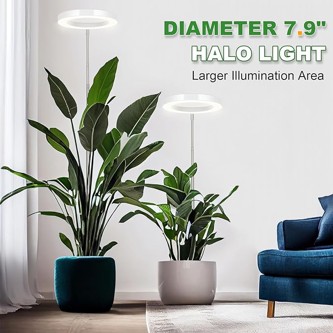 LORDEM Grow Light for Indoor Plants, 7.9" Full Spectrum LED Plant Grow Light, Height Adjustable Growing Lamp with Auto Timer 4H/8H/12H, 6 Dimmable Levels, Ideal for Indoor Large Tall Plants, 2 Packs