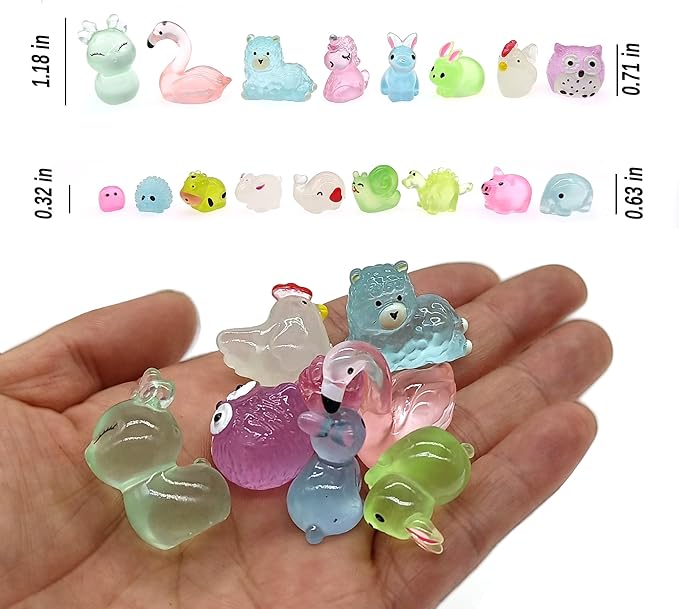 Luminous Woodland Mini Resin Animals Figures 100 Pcs Glow in The Dark Tiny Plastic Animals Small Little Miniature Animals Figurines for Hiding Miniature Fairy Garden Accessories