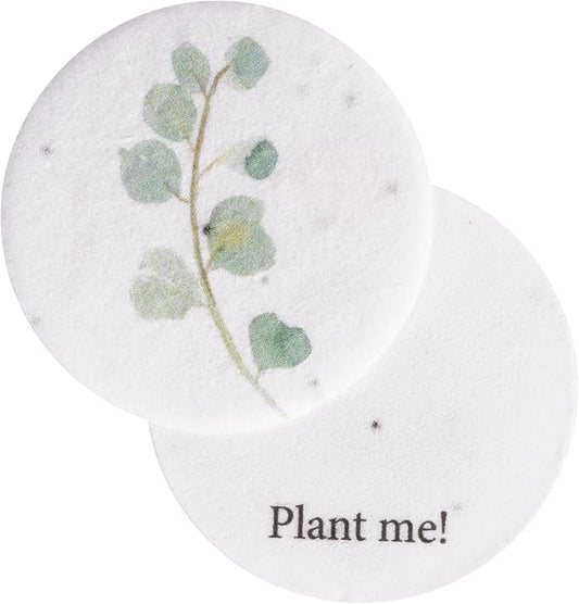 20pcs Thank You Tags Seed Paper – Plantable Wildflower Packets for Weddings, Gifts, & Life Events (20 Round Eucalyptus)