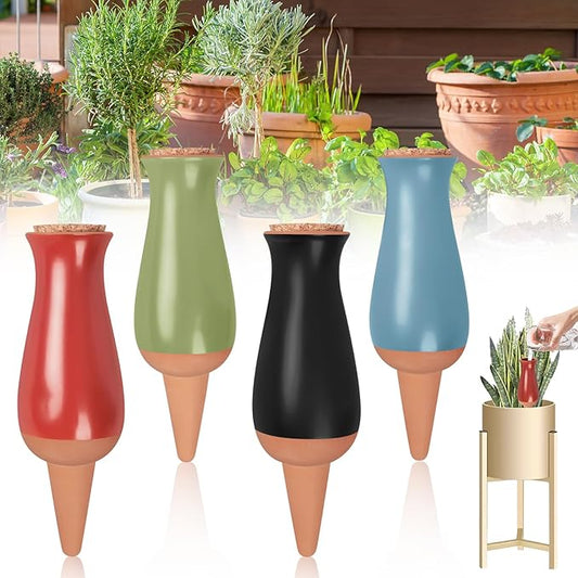 4 Pcs Plant Watering Globes, Self Watering Planter Insert, Clay Drip Irrigation Stake with Large Watering System, Plant Watering Device for 1 Week Easy to Refill, Self Watering Pots for Indoor Plants