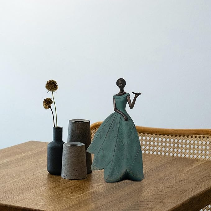 Guichifun Fairy Statue Collection Home Decoration - Leaf Angel Girls with Dragonfly Resin Home Decor for Outside or Inside Rustic Garden Outdoor Yard Decorations Figurines Gift 7.4 x 5.25 x 12 Inch