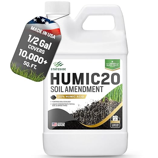 64oz 20% Humic Acid for Lawn - Covers 10,000 sq ft, Humic20 Soil Amendments, Ideal Soil Conditioner for Lawns, Promotes Aeration & Better Structure for Stronger Roots & Healthy Grass Growth
