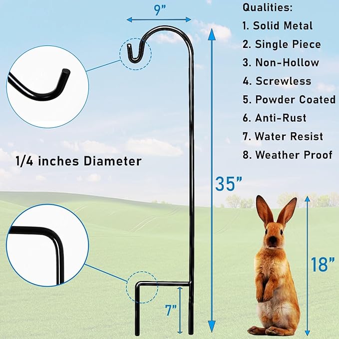 Ashman Shepherd's Hooks 35 Inch (40 Per Pack), Black, Made of Premium Metal for Hanging Solar Lights, Bird Feeders, Mason Jars, Christmas Lights, Lanterns, Garden Stakes and Wedding Décor.