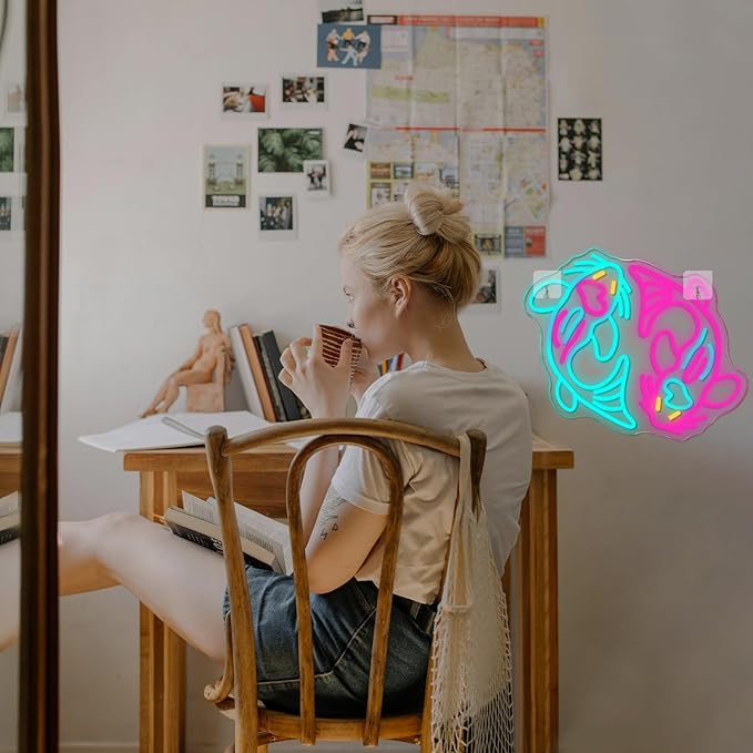 WLHOPE Koi Fish Neon Sign for Wall Decor Koi Carp Neon Light Fish Neon Signs Dimmable Neon Lights Blue Pink Fish LED Light Up Sign for Bedroom Bar Restaurant Office Fishroom Koi Pond