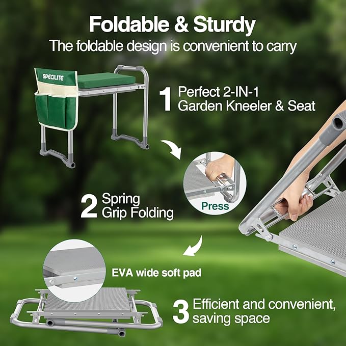 Garden Kneeler and Seat with Kneeling Pad,Heavy Duty Foldable Gardener Stool with 2 Tool Pouches,Anti- Knee and Back Pain, Gardening Gifts for Women,Men Senior