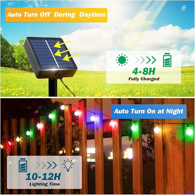 Solar Lights Outdoor Waterproof, 2 Pack Total 120LED 72FT Solar String Lights for Outside w/ 8 Modes, Outdoor String Lights Crystal Globe Patio Lights for Garden Yard Party Decor (Multicolor)