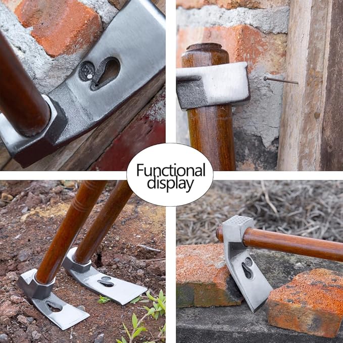 Garden Hoe Tool Small Action Hoe, Loosening Soil and Weeding,Knockable and Removable Nails,Hand Long Handle Weed Garden Tool,Digging and Rooting (6.29in×2.95in,1.80lb)