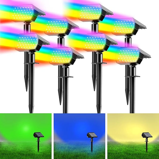 Solar Spot Lights Outdoor, [8 Pack/7 Colors/37 LED] 2-in-1 Solar Landscape Spotlights, IP65 Waterproof Auto On/Off Solar Powered Security Lights for Yard Garden Pathway Walkway
