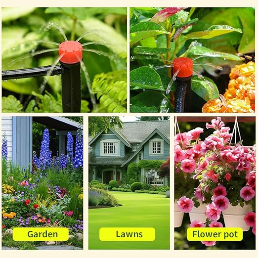 72FT Drip Irrigation Kit, Automatic Garden System with 1/4 inch 1/2 inch Black Tubing Hose, Watering Drip System, DIY Micro Drip Irrigation Set for Greenhouse, Raised Bed, Lawn, Outdoor