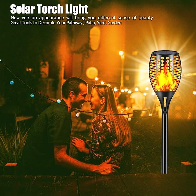 Solar Lights Outdoor, 43" Waterproof Flickering Flames Torch Lights, Solar Landscape Decoration Lighting Auto On/Off Pathway Lights for Garden Patio Yard Christmas, 2 Packs