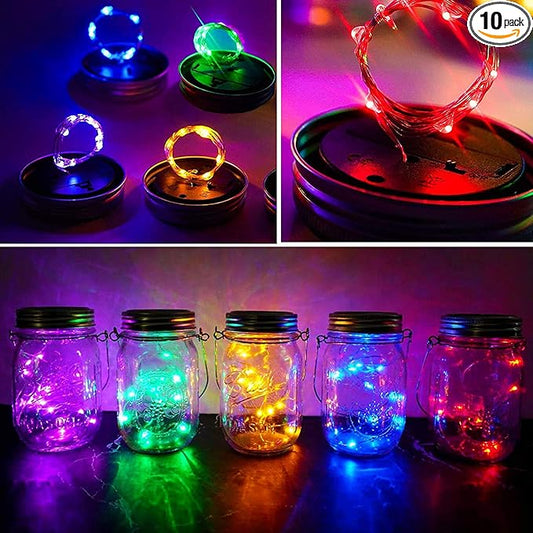 Mason Jar Solar Lights 10 Pack 30 LED Outdoor Solar Firefly Lights, Solar Fairy String Lids Lights,Waterproof Mason Solar Lights with Hangers for Regular Mouth Jars Christmas Gifts(Jars Not Included)