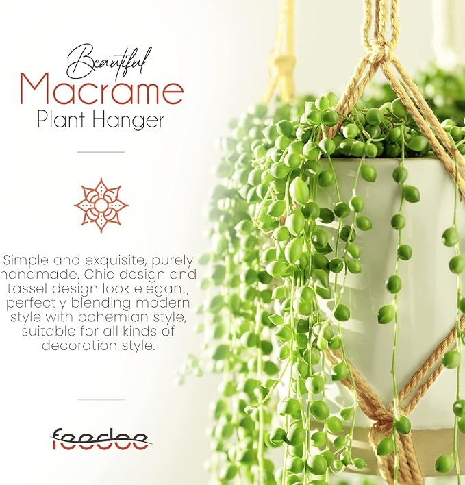 Macrame Plant Hangers - 6 Pack, Brown, Indoor/Outdoor, 11.9 lbs Capacity, Ready to Hang