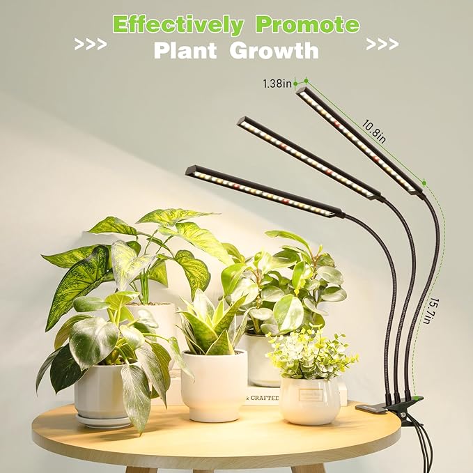 FOXGARDEN® Grow Lights Full Spectrum, Tri-Head Plant Lights for Indoor Growing with Flexible Gooseneck, 156 LEDs Clip Grow Lamp with 4/8/12H Timer, 4 Brightness Levels, Ideal for Indoor Growth