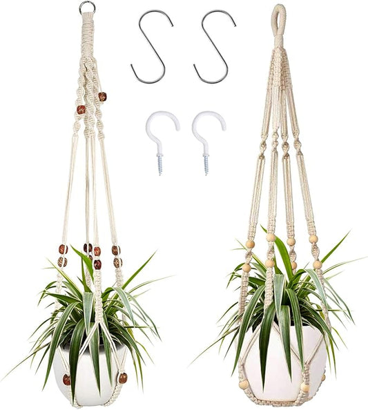Augshy Macrame Plant Hanger, 2 Packs Plant Hangers, Hanging Planter for Indoor Plants Decorative Macrame Pot Hanger for Home Decor
