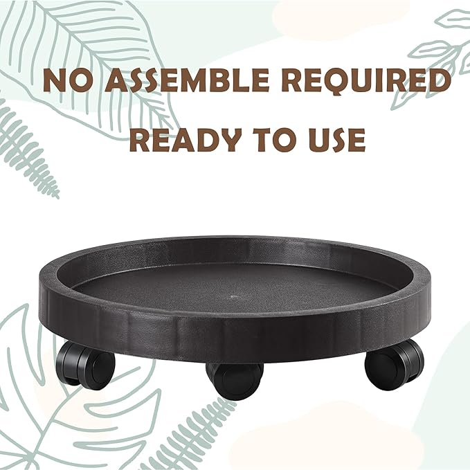 17.5 Inch Planter Caddies Rolling Saucer Caddy with Wheels, Heavy Duty Wheeled Stand for Potted Plant, Round Coaster Roller Base Tray with Casters, Flower Pot Dolly Holder for Indoor Outdoor