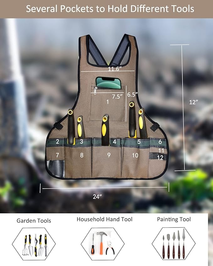 Garden Apron With Pockets,Woodworking Artist Tool Apron，Unique Gardening Gifts for Women/Men