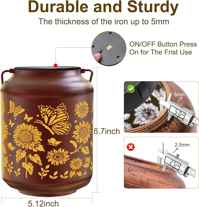 Birthday Gifts for Women Mom Grandma Solar Lanterns Outdoor Waterproof Butterfly Garden Decor Hanging Metal Lights Outside for Yard,Patio,Backyard,Porch