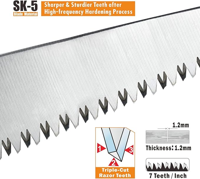 Hand Folding Pruning Saw 8 Inch Wood Tree Saw Japanese Pull Saw Razor Teeth Saw for Bone Wood Camping Backpacking Trimming Bushcraft Hunting, SK-5 Steel Blade with Non-Slip Rugged Handle.