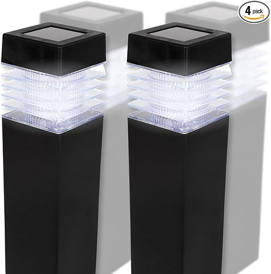TECHKO Solar Small Bollard Rectangular Pathway Lights – 4-Pack, Dusk-to-Dawn, Weather-Resistant Outdoor LED Lighting