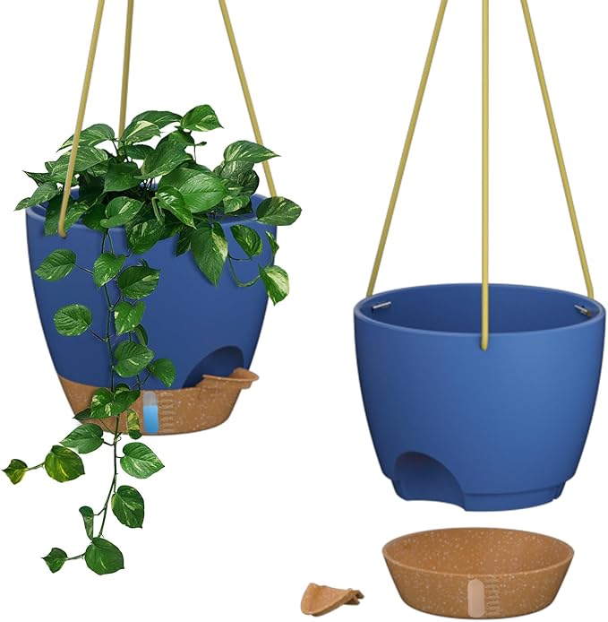ZMTECH Hanging Planter 10 Inch, 2 Pack Hanging Baskets for Plants Indoor, Hanging Flower Pots with Drainage Hole, Visual Reservoir & 2 Kinds of Plant Hangers for Outdoor Garden Home Decor
