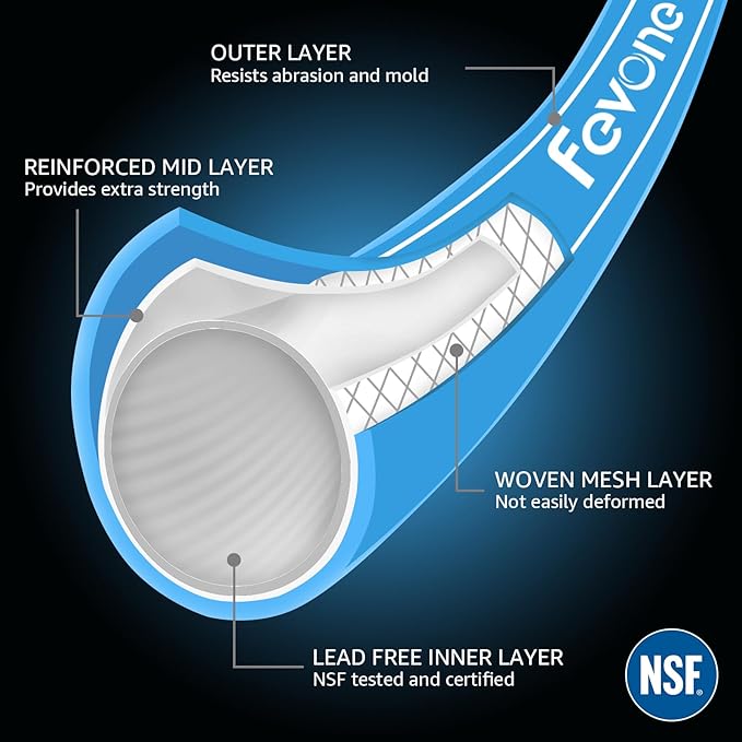 Fevone Garden Hose 100 ft, Heavy Duty Water Hose, Hybrid Polymer, Kink Resistance, Lightweight, Flexibility, Durability, Leak Free, Aluminum Fittings, 3/4" GHT, 5/8" ID, 600 Psi, Drinking Water Safe