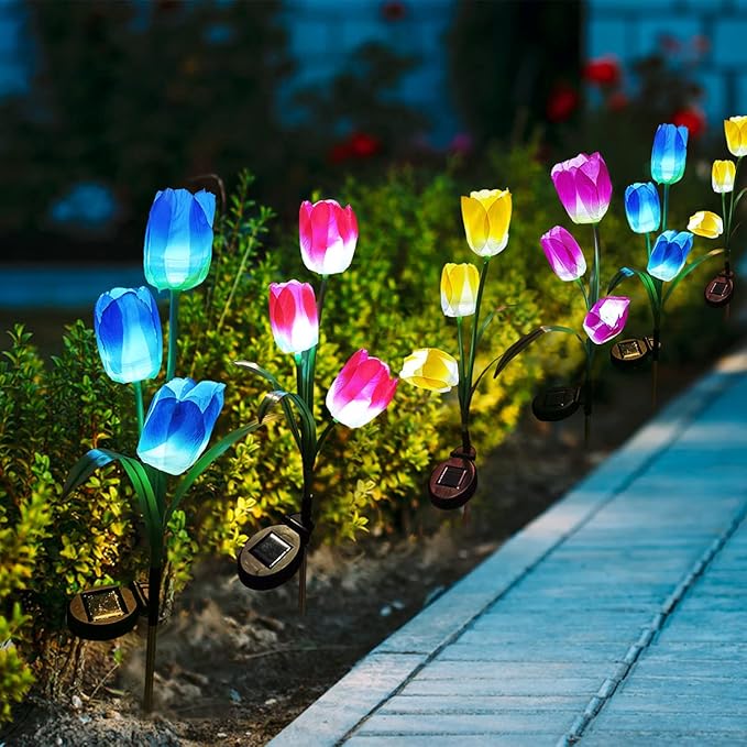 Veesee Solar Garden Stake Night Lights,Artifitical Solar Forever Tulip Flowers Lamp,Led Multi-Color Changing,Waterproof Landscape Lighting for Christmas Yard Lawn Patio Walkway Décor-Blue