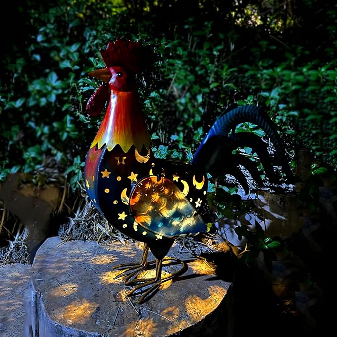 LIFFY Metal Rooster Yard Decor,18 Inch Solar Chicken Yard Decorations Outdoor,Garden Rooster Decor for Outside,Lawn Statues Decorative Ornaments for Home Patio Backyard Landscape