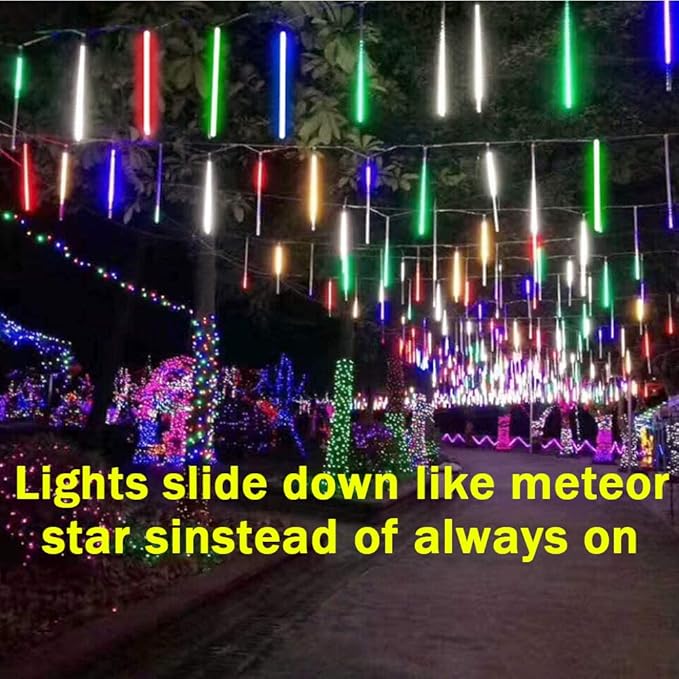 Meteor Shower Lights, 12 Inch 10 Tube 360 LED Multicolor Christmas Lights, Rain Falling Raindrop Lights for Outdoor Xmas Patio Garden Roof Eaves Decoration