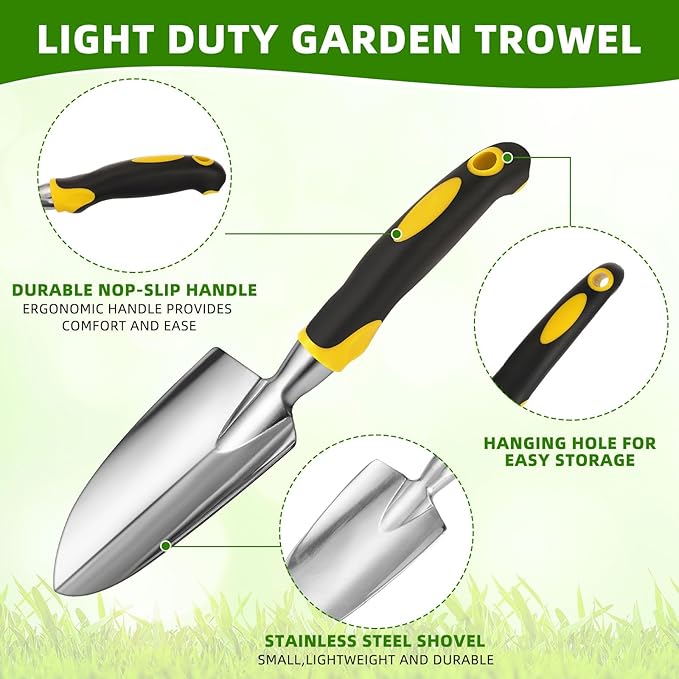 Garden Shovel Aluminum Alloy Heavy Duty Trowel Garden Tool Small Shovels for Digging Metal Hand Trowel Spade with Soft TPR Handle for Lawn Yard Farm Home Shop Planting(12 Pcs)