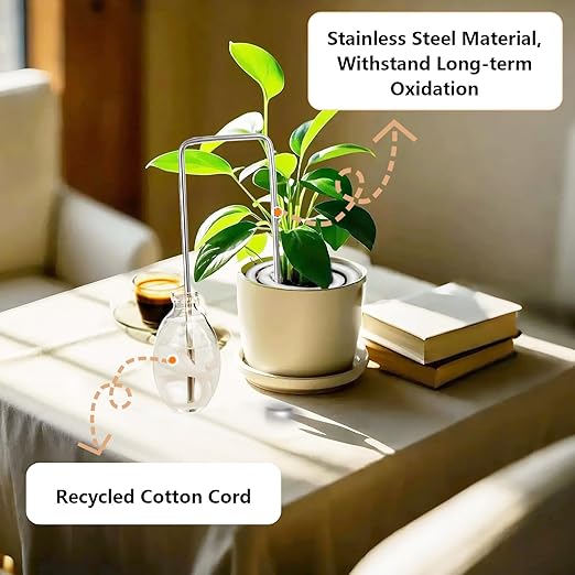 2Pcs Self-Watering Wick System, Stainless Steel Plant Automatic Watering Device with Self Watering Capillary Wick Cord, Passive Lazy Automatic Drip Irrigation for House Plants (S)