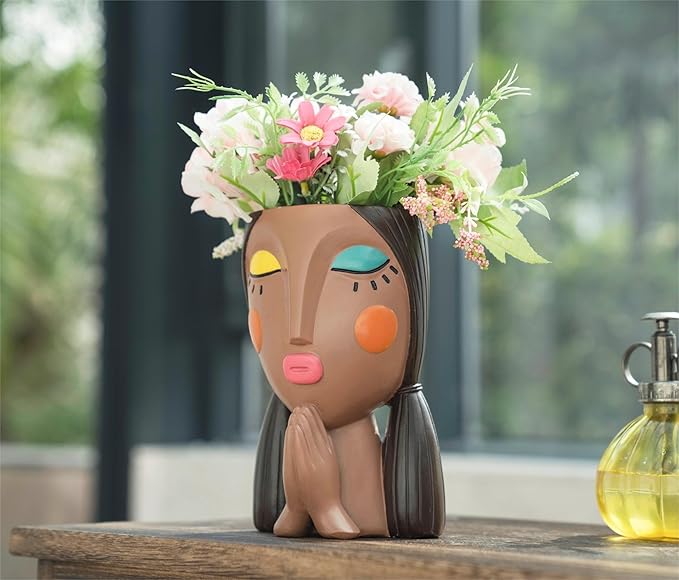 Head Planters, Face Planter Pots for Indoor Plants Funny Succulent Planter Decorative Face Pots for Garden, Office, Living Room, Shelf-Painted & Praying
