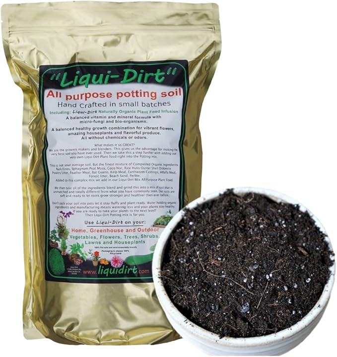 Liqui-Dirt Natural Potting Soil Bio-Organic Mix for Indoor & Outdoor Plants - Ideal for Monstera, Succulents, Orchids, Cactus, and More