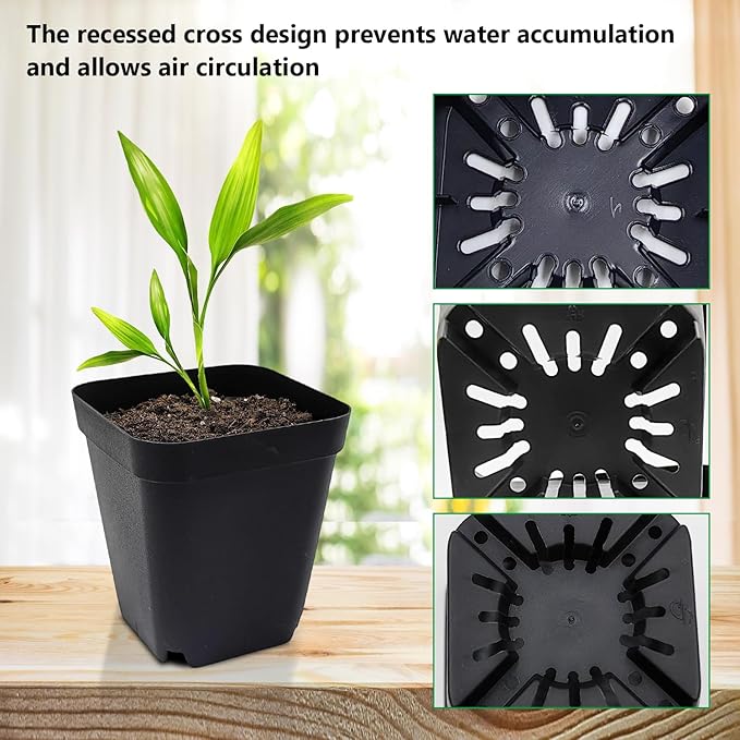Square Nursery Pots 3" 120Pcs Deep Succulent Plastic Pots Small Flower Planter Seeds Starter Germination Pots with Drainage (Black,2.7Inches,120Pcs)