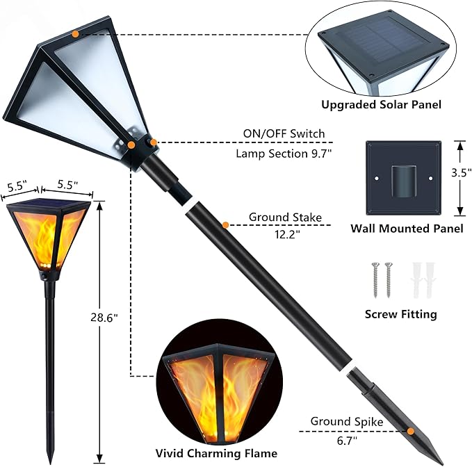 Toodour Solar Flame Lights Outdoor, 2 Pack 94 LED Larger Solar Torch Lights with Flickering Flame, Waterproof Solar Powered Outdoor Lights Landscape Decorative Lighting for Yard Garden Outdoor Decor