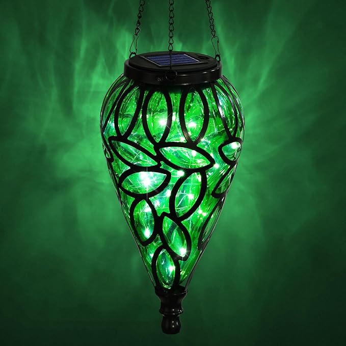 Outdoor Plastic Solar Hanging Lantern, 15 Cool White LEDs Twinkle Effect Tear-Shaped Hanging Lantern Decor Garden Decorative Solar Lights for Backyard, Patio and Lawn