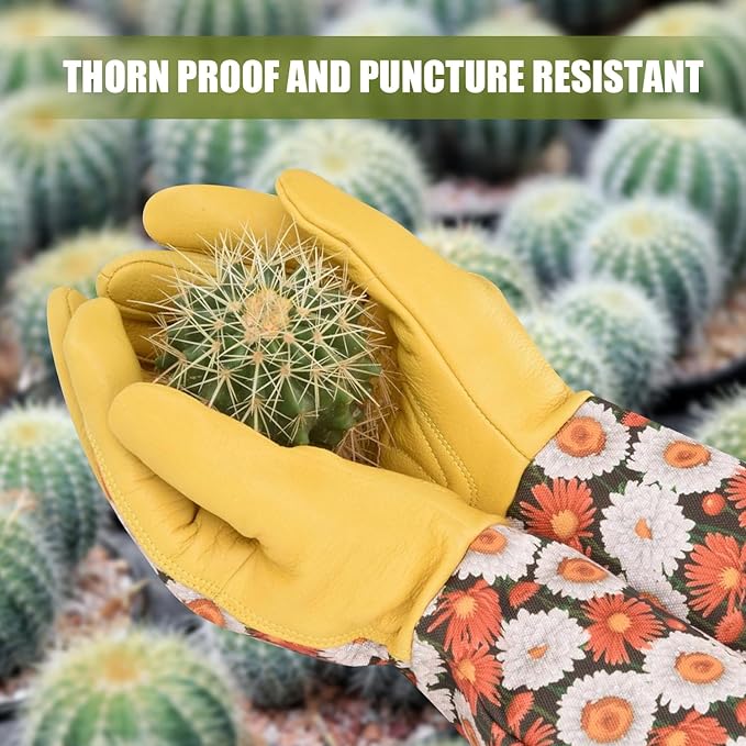 Womens Gardening Weeding Working Gloves, Leather Garden Glove for Women Thorn Proof No Stab for Digging, Planting,Pruning